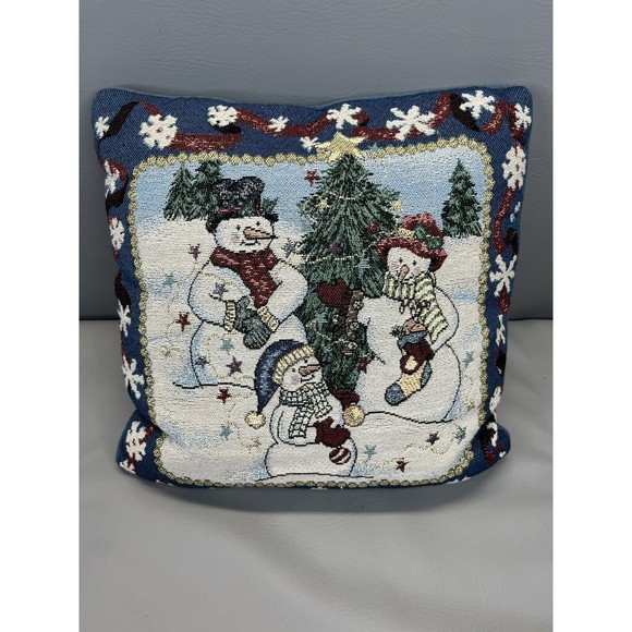 Manual Woodworkers & Weavers Snow Folks Throw Pillow Snowmen Christmas Tree - Picture 5 of 5